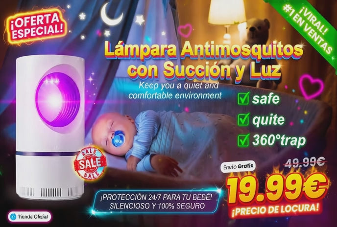 Lámpara Antimosquitos con Succión y Luz UV – Elimina Mosquitos sin Químicos ni Ruido