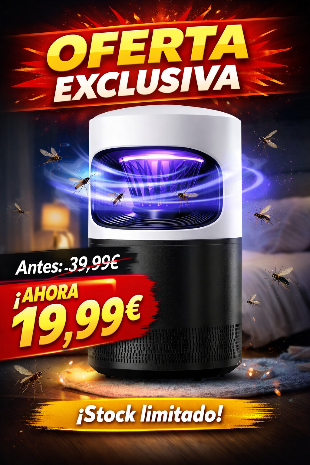 Lámpara Antimosquitos con Succión y Luz UV – Elimina Mosquitos sin Químicos ni Ruido