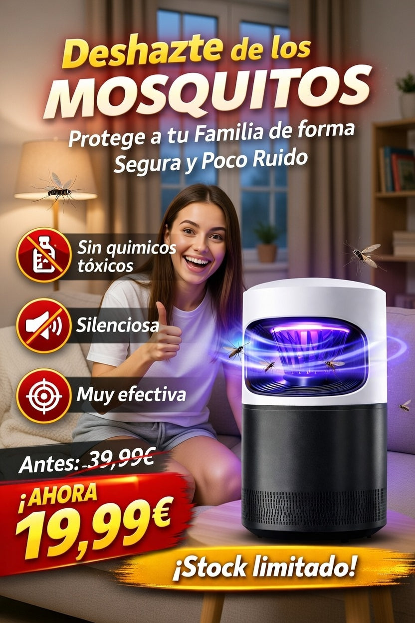 Lámpara Antimosquitos con Succión y Luz UV – Elimina Mosquitos sin Químicos ni Ruido